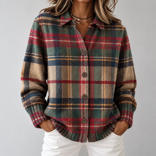 Gloria | Cardigan à Carreaux Multicolore à Boutons