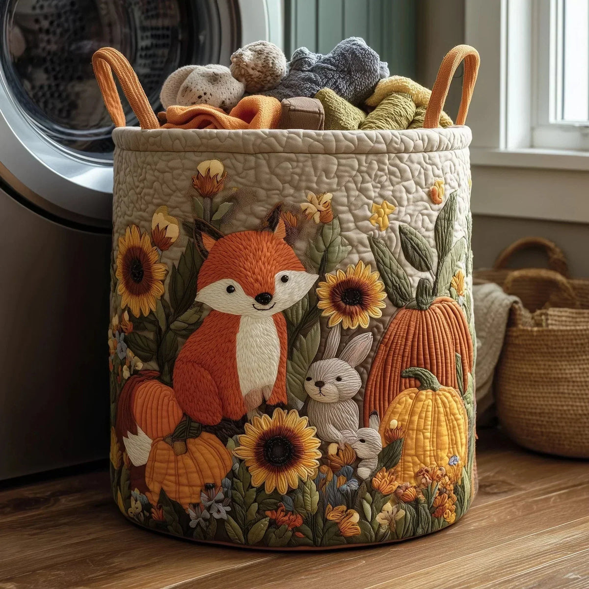 Panier à Linge Matelassé | Renard, Lapins et Citrouilles