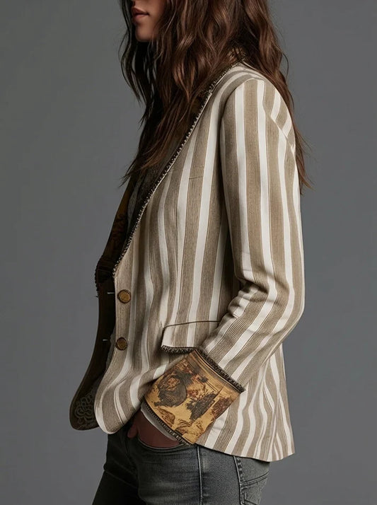 Sara | Blazer Bohème à Rayures et Col Imprimé