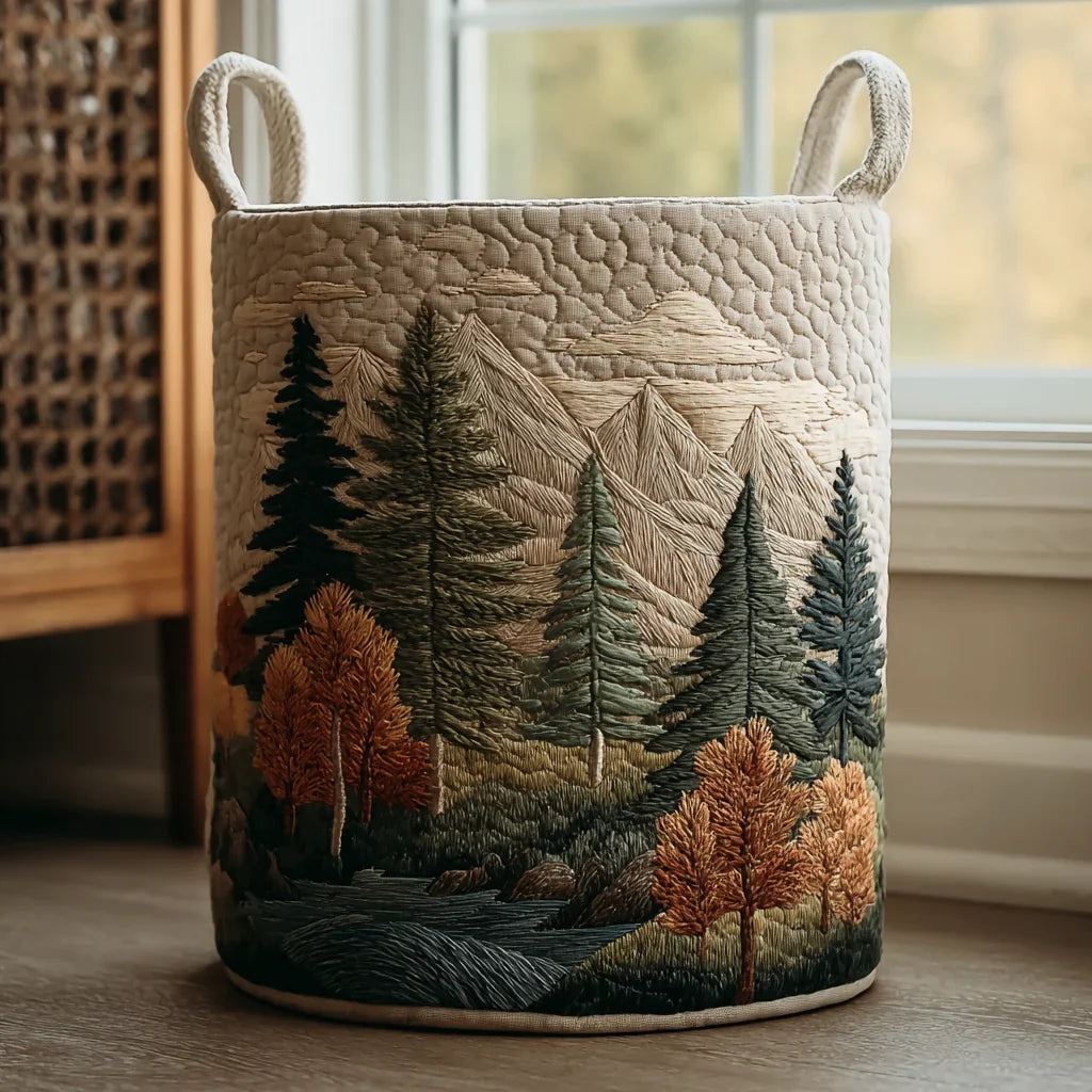 Panier à Linge Matelassé | Montagnes et Forêt