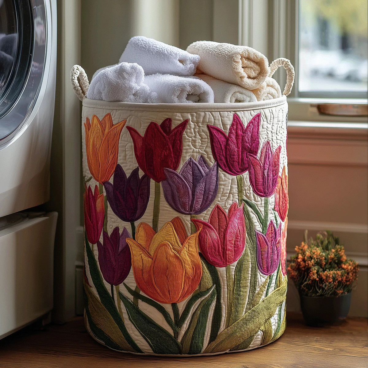 Panier à Linge Matelassé | Tulipes en Fleurs