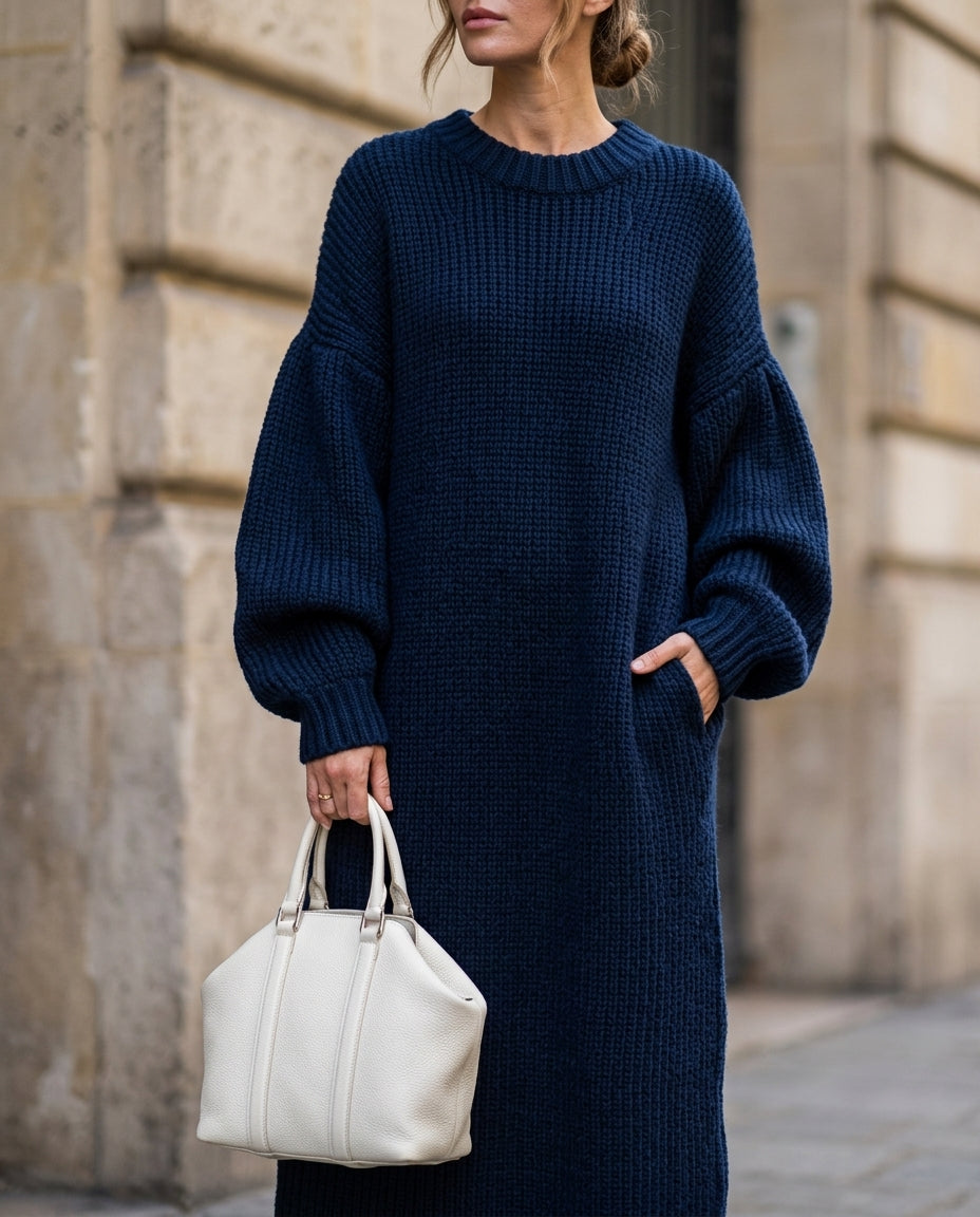 Adèle | Robe Maxi Oversize en Maille Côtelée