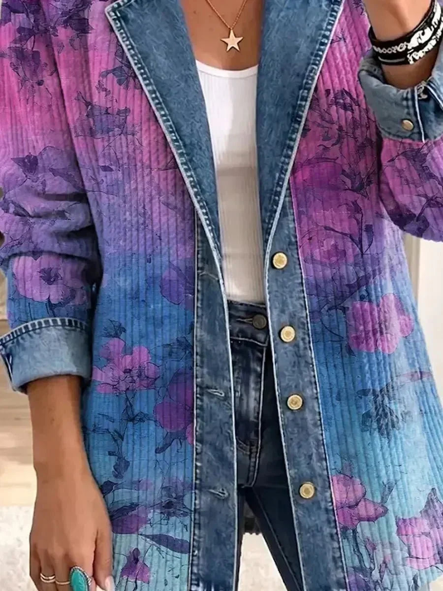 Éveline | Veste Rétro à Fleurs Style Art Tendance Violette
