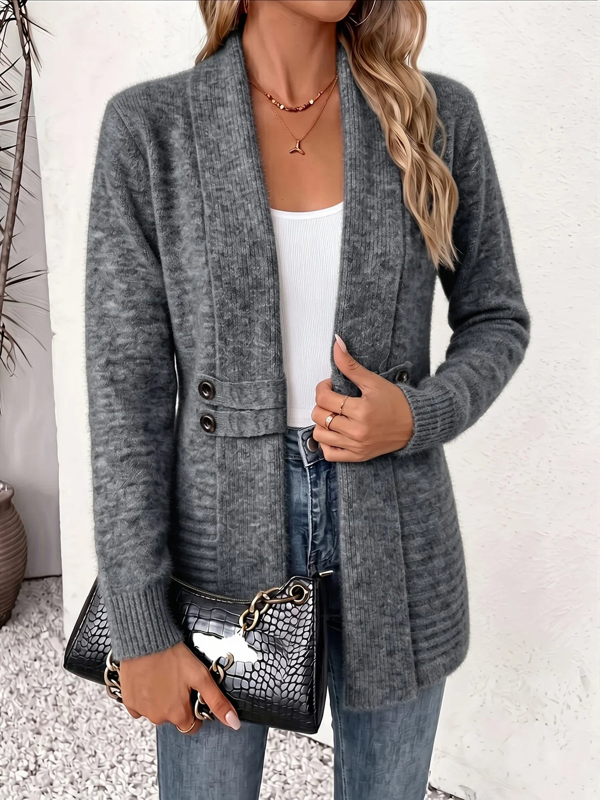 Xalviere | Cardigan Élégant pour Femme - Ouvert Devant et Taille Cintrée