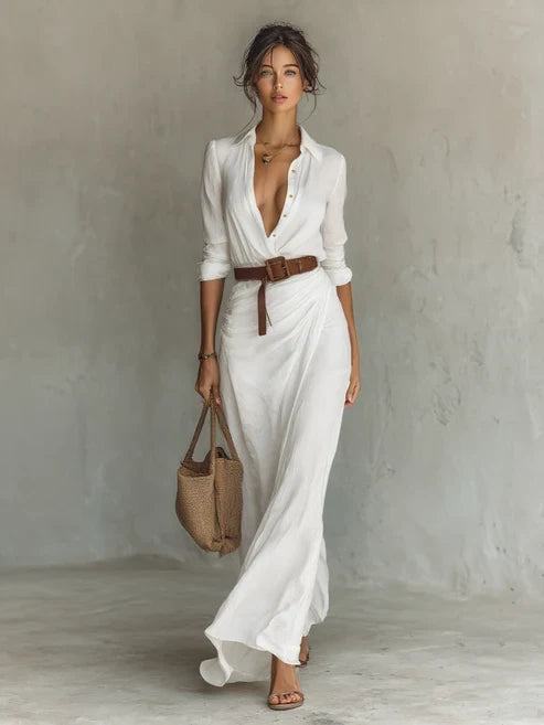 Costanza | Robe Longue à Col Revers