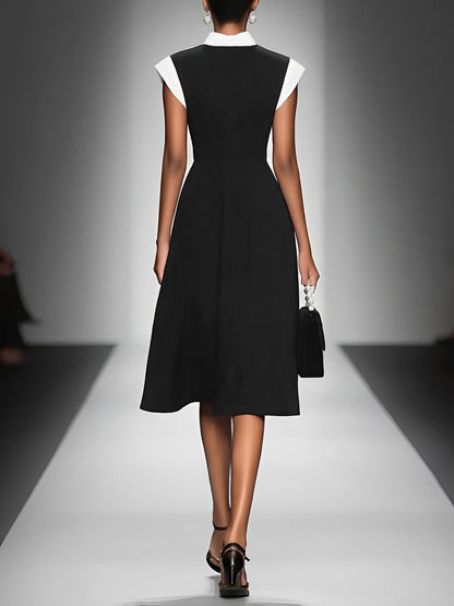 Ariane | Robe Midi Femme à Décolleté Carré et Manches Colorblock