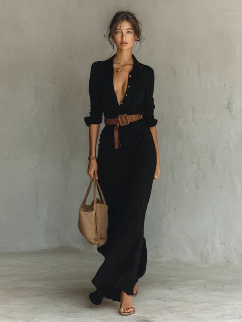 Costanza | Robe Longue à Col Revers