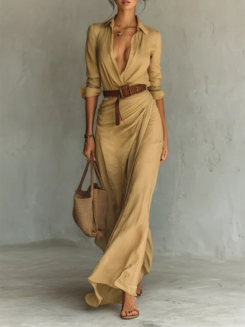 Costanza | Robe Longue à Col Revers