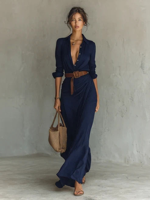 Costanza | Robe Longue à Col Revers