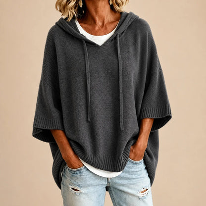 Ottavia | Poncho en Maille à Capuche et Manches Trois-Quarts