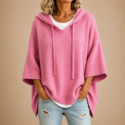 Ottavia | Poncho en Maille à Capuche et Manches Trois-Quarts