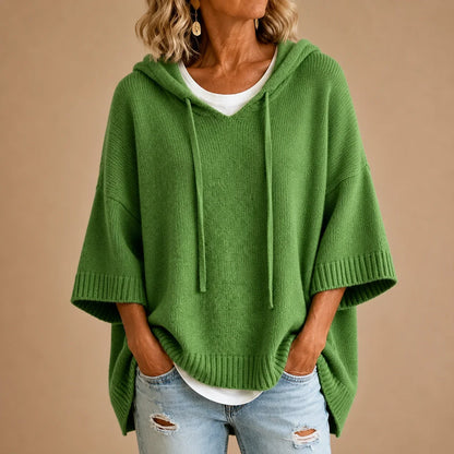 Ottavia | Poncho en Maille à Capuche et Manches Trois-Quarts