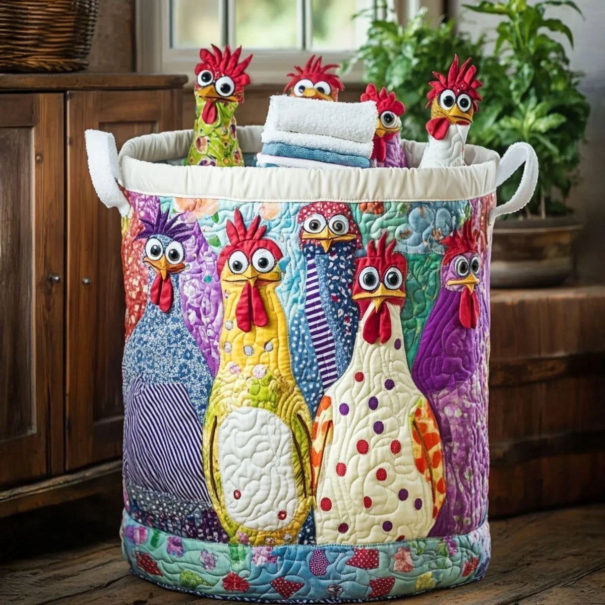 Panier à Linge Matelassé | Poules Élégantes