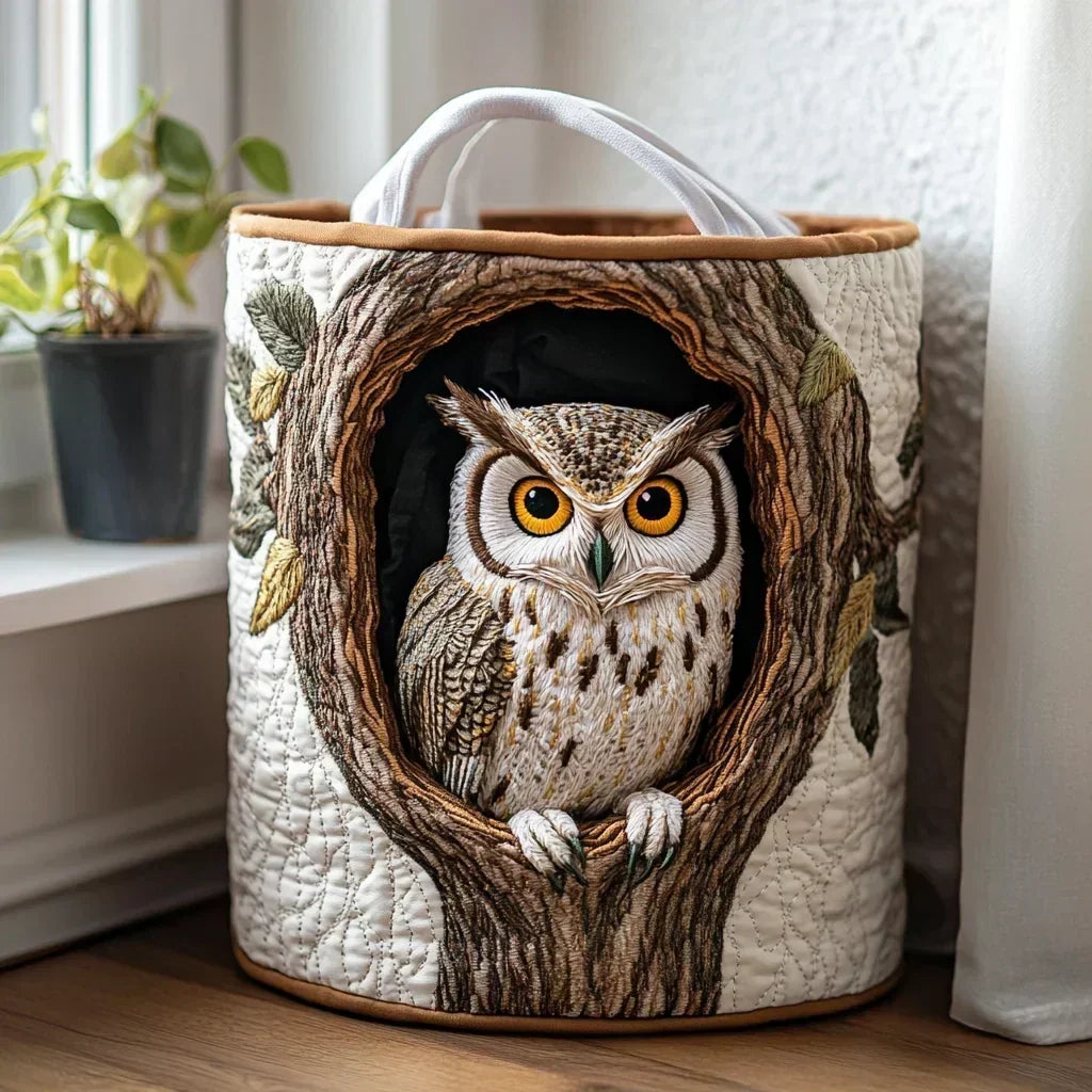 Panier à Linge Matelassé | Hibou dans les Branches