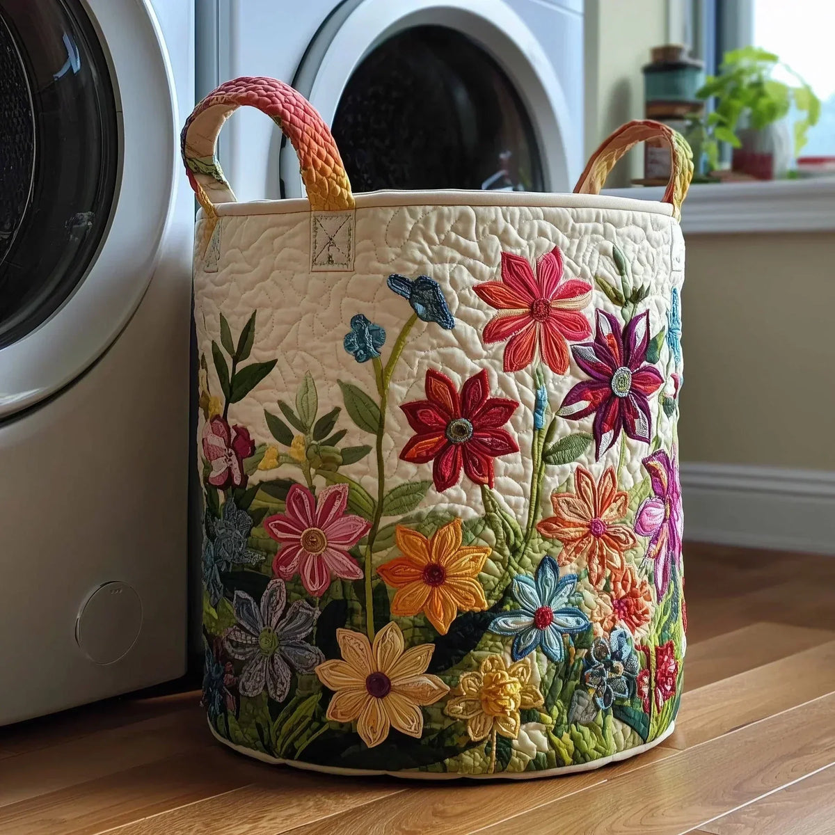 Panier à Linge Matelassé | Champ de Fleurs Colorées