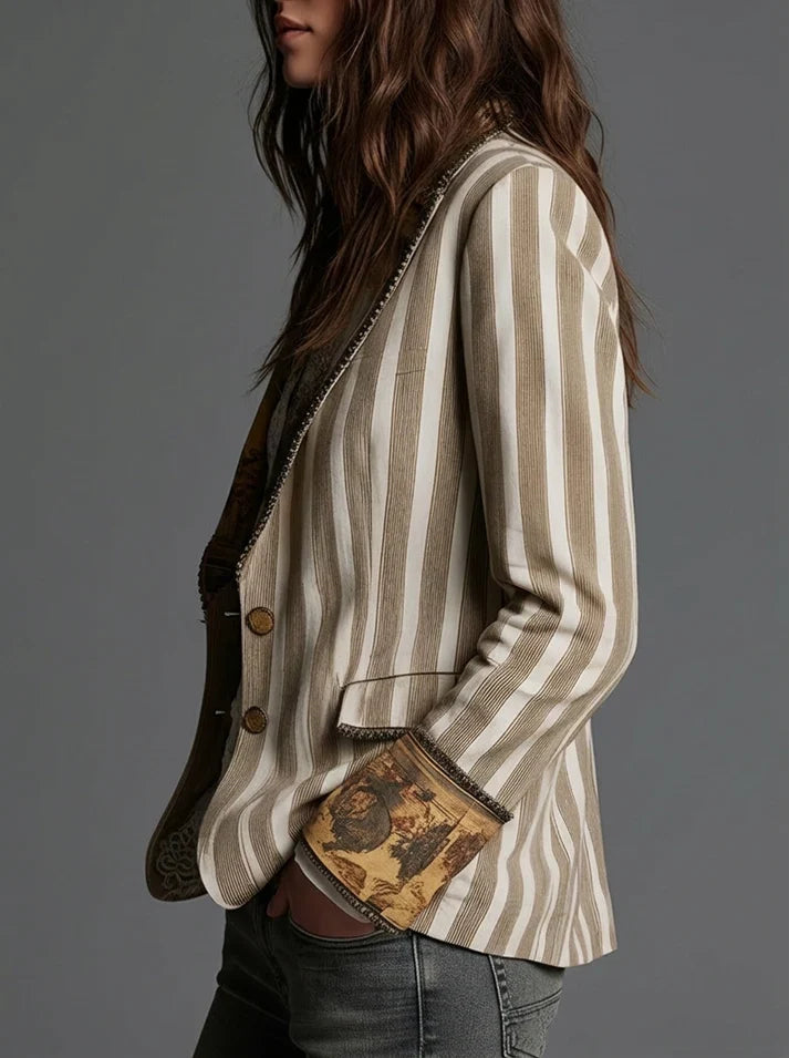Sara | Blazer Bohème à Rayures et Col Imprimé