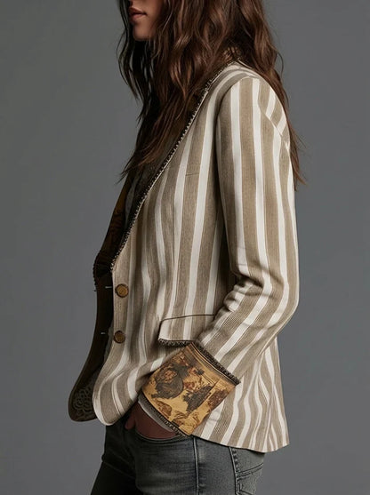 Sara | Blazer Bohème à Rayures et Col Imprimé