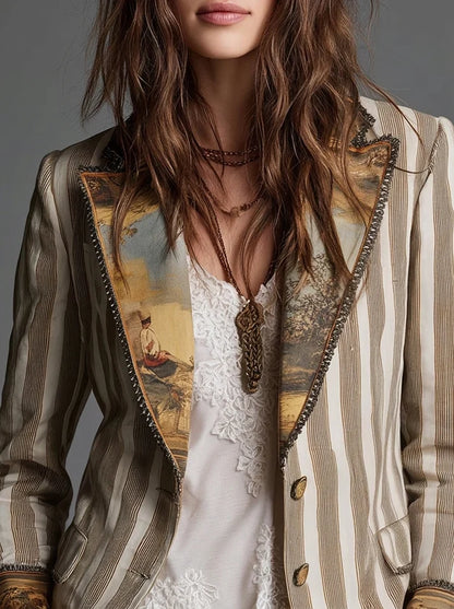 Sara | Blazer Bohème à Rayures et Col Imprimé