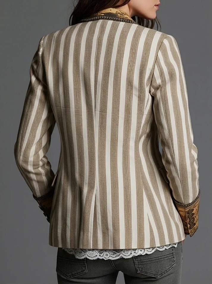 Sara | Blazer Bohème à Rayures et Col Imprimé