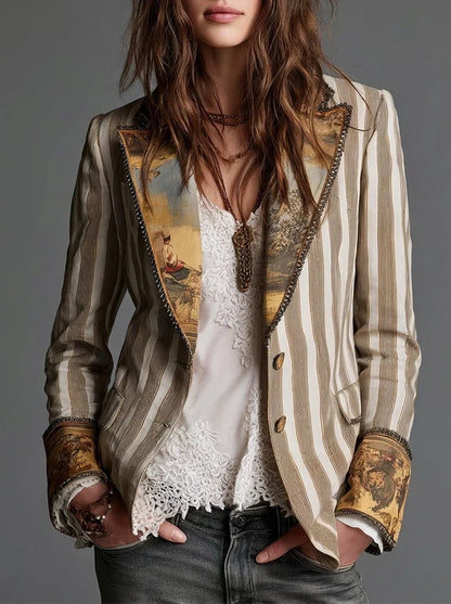 Sara | Blazer Bohème à Rayures et Col Imprimé