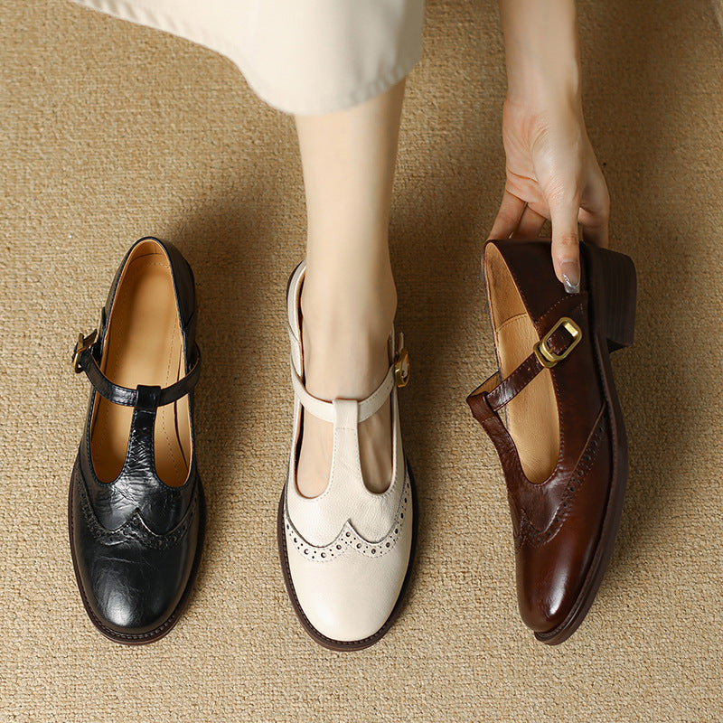 Maddalena, Mary Jane en noir, beige et marron