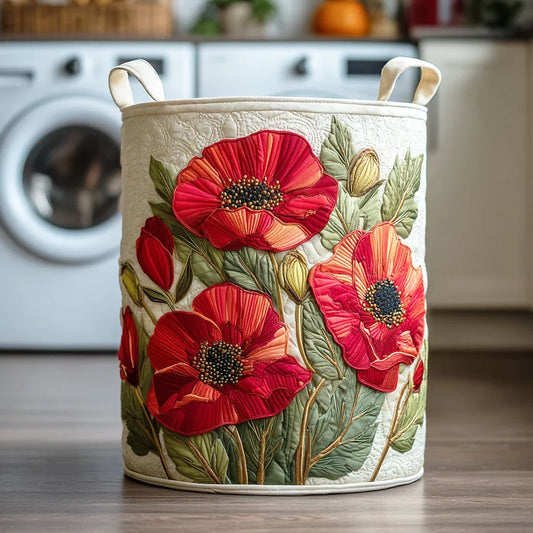 Panier à Linge Matelassé | Coquelicots Rouges