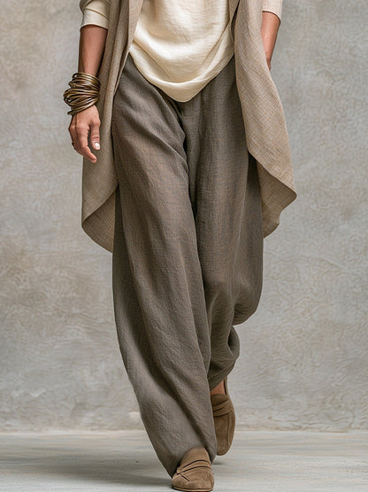 Constance | Ensemble Trois Pièces Beige et Gris, Décontracté à Superpositions avec Pantalon Palazzo, Élégant