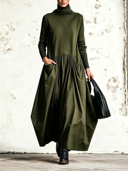 Odette | Robe Maxi Noire Oversize à Col Montant