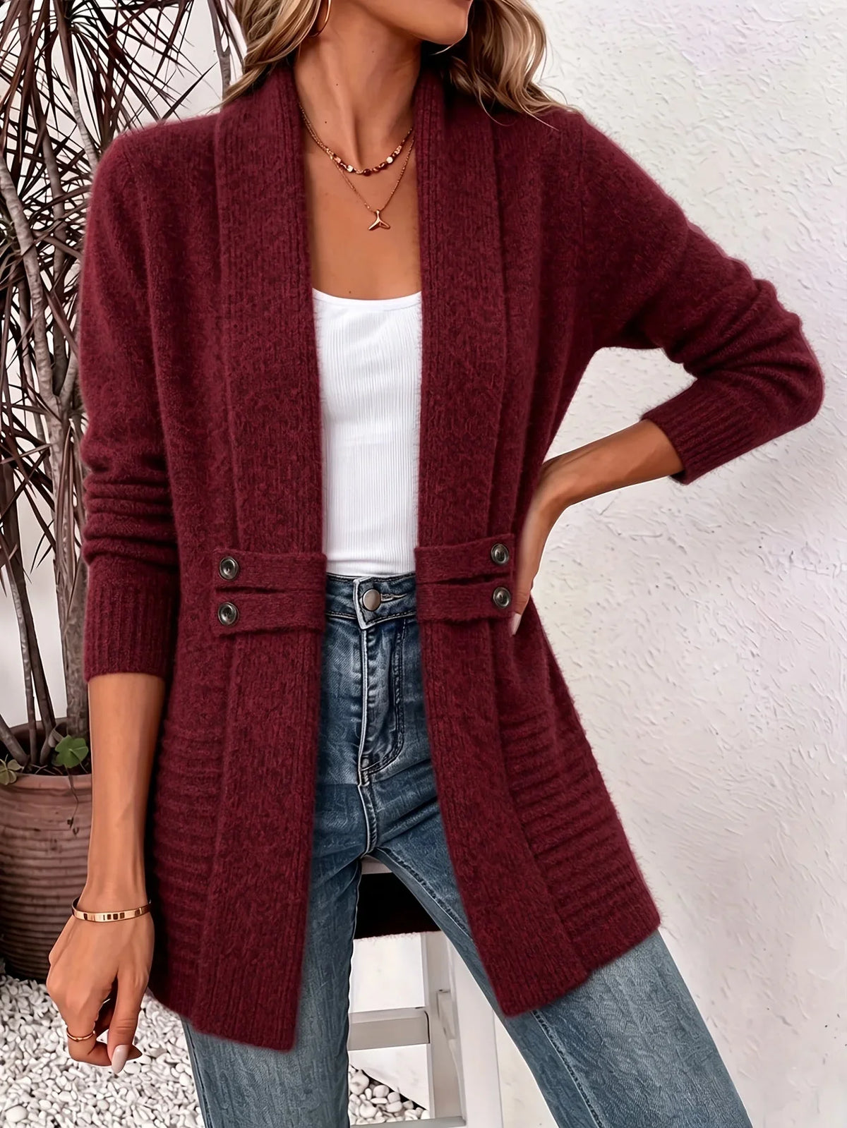 Xalviere | Cardigan Élégant pour Femme - Ouvert Devant et Taille Cintrée