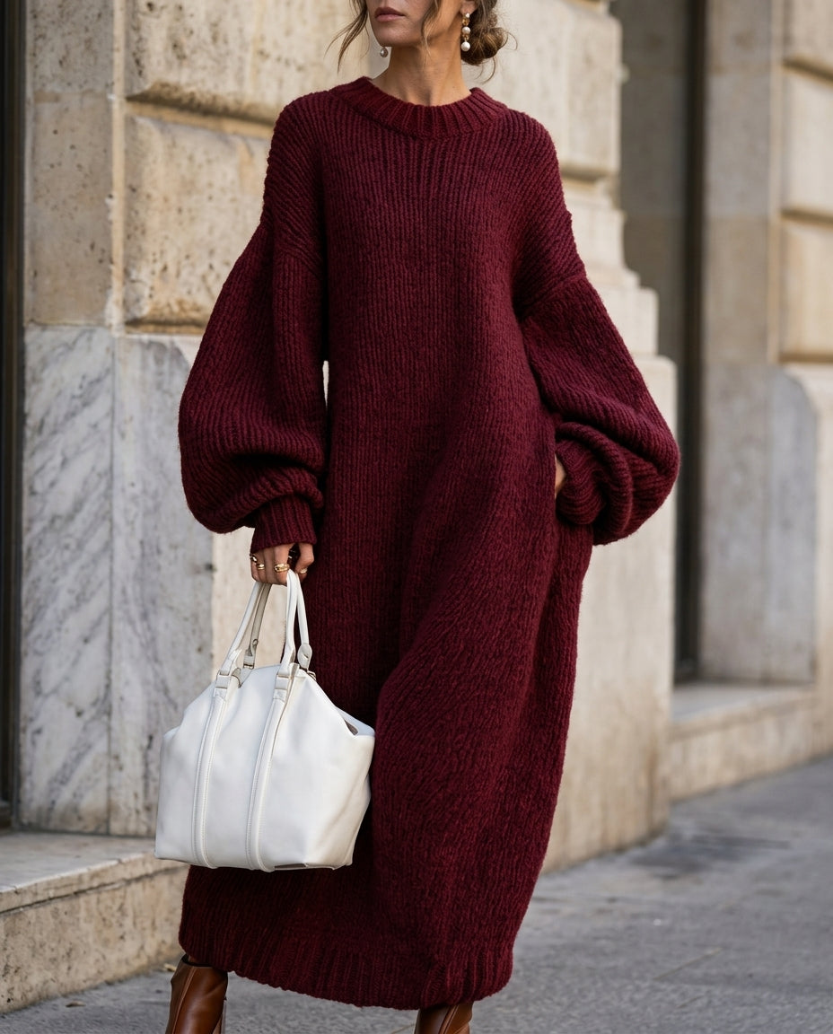 Adèle | Robe Maxi Oversize en Maille Côtelée