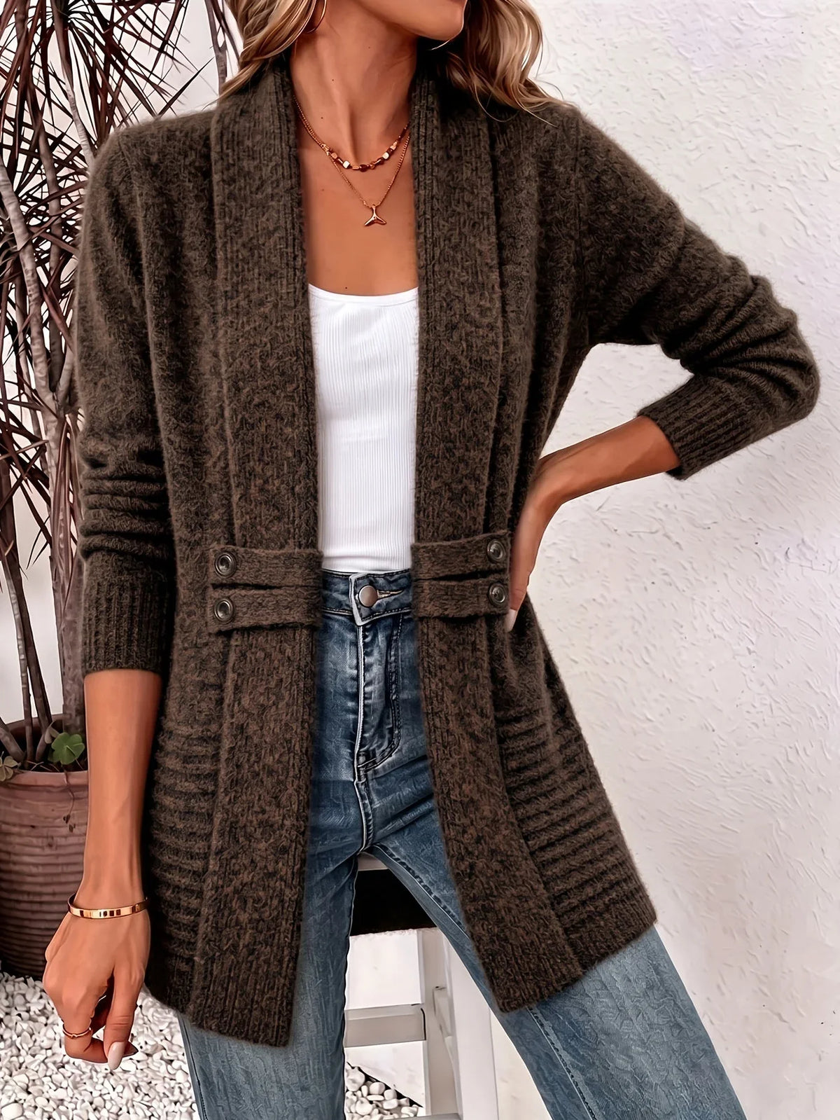 Xalviere | Cardigan Élégant pour Femme - Ouvert Devant et Taille Cintrée