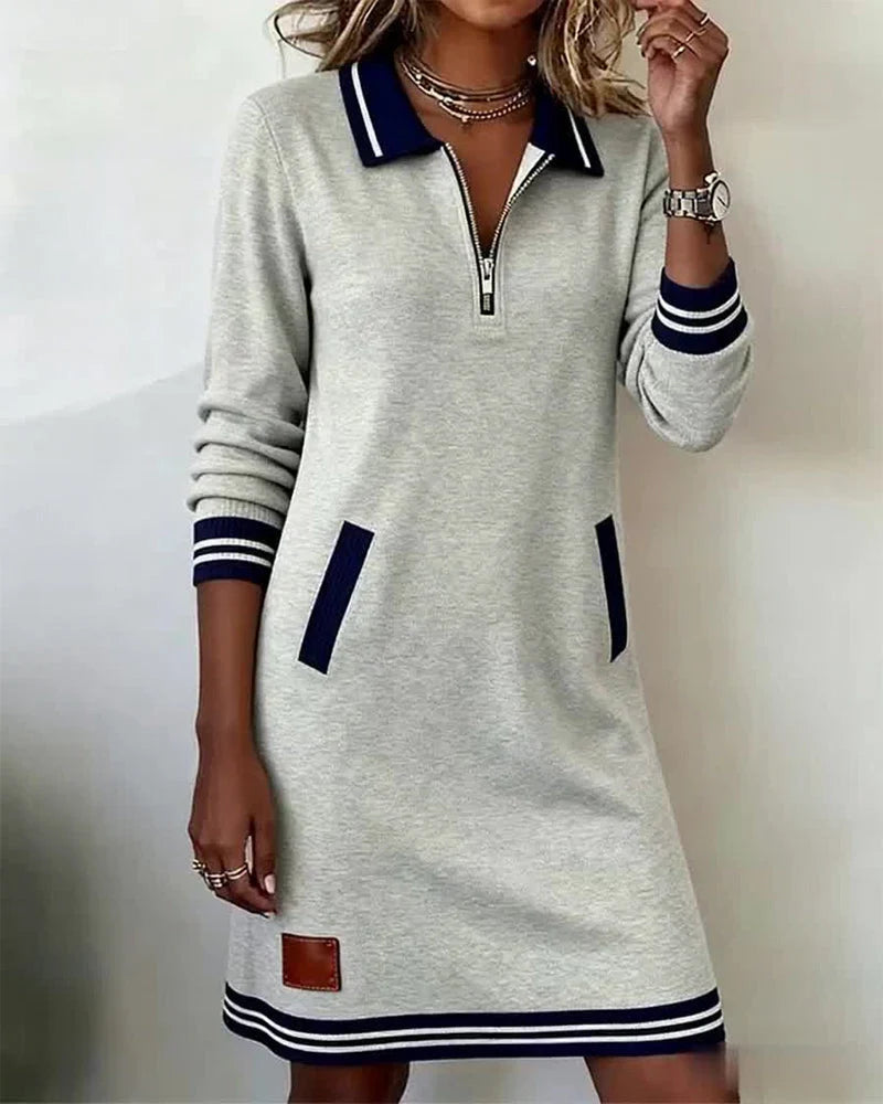 Noelia | Robe Décontractée à Manches Longues et Col Zippé