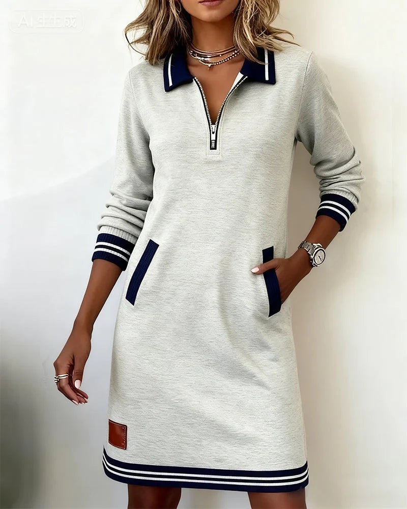 Noelia | Robe Décontractée à Manches Longues et Col Zippé