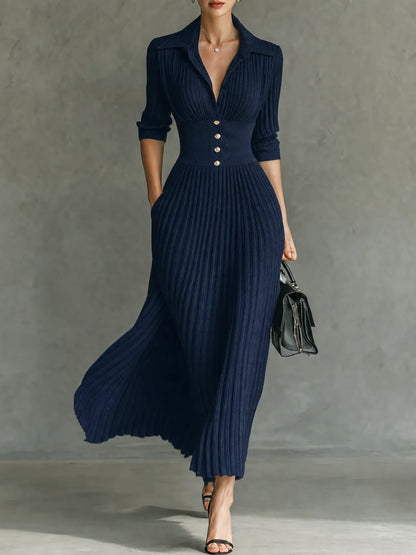 Elvire | Robe Longue Plissée à Revers et Taille Haute