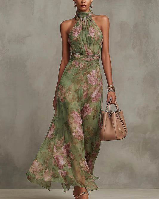 Florine | Robe Longue Verte à Fleurs