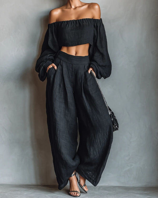 Tess | Ensemble Épaules Dénudées et Pantalon Jambe Large