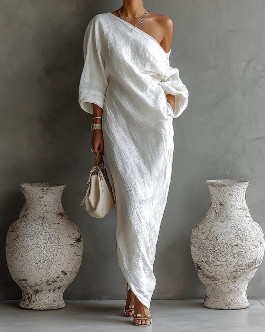 Élise | Robe Longue Une Épaule Blanche Élégante