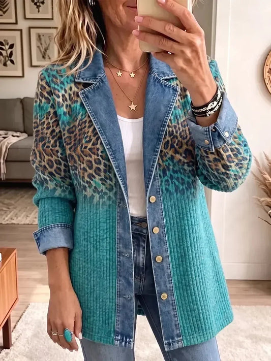 Olympe | Veste en Jean Vintage Élégante Imprimé Léopard