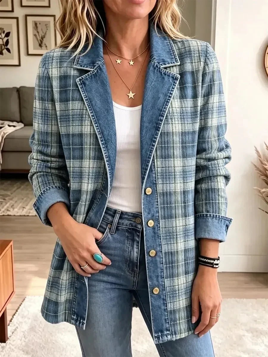 Sophie | Veste en Jean Rétro Art à Carreaux Décontractée et Tendance