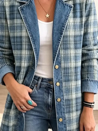 Sophie | Veste en Jean Rétro Art à Carreaux Décontractée et Tendance