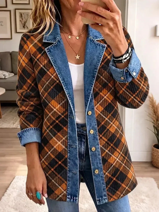 Camille | Veste en Jean Vintage à Motif Bloc Marron