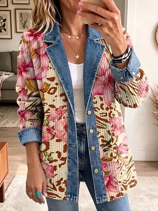 Luna | Veste Rétro Fleurs et Léopard Art