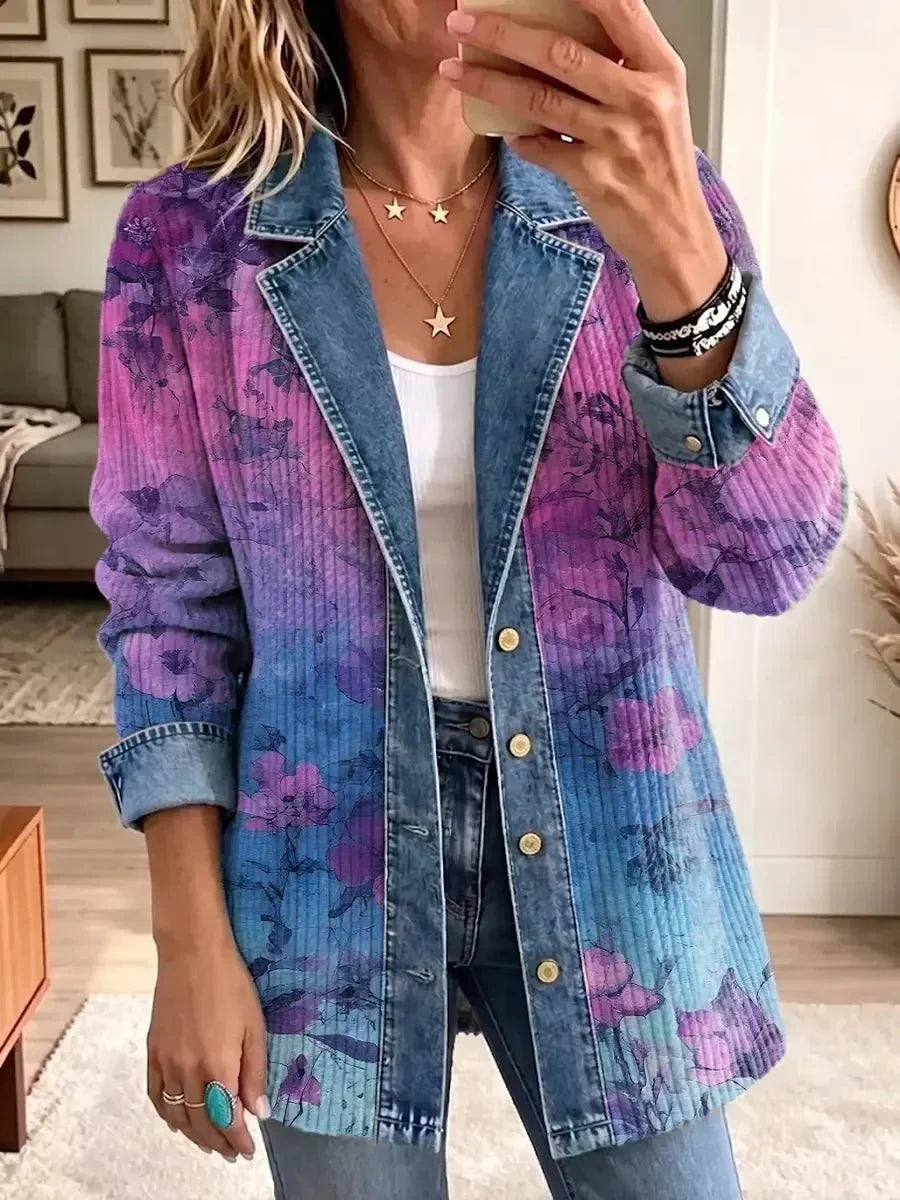 Éveline | Veste Rétro à Fleurs Style Art Tendance Violette