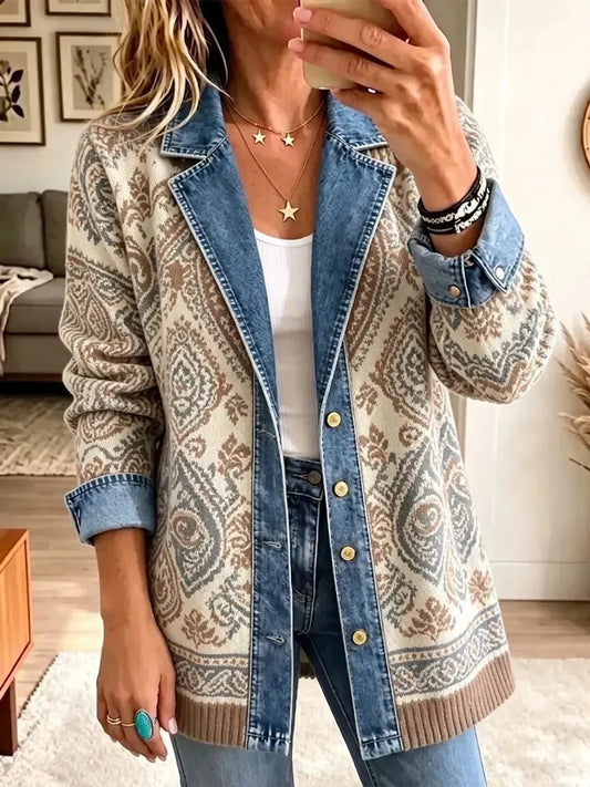 Amélie | Veste en Jean Rétro Ethnique Patchwork Tendance