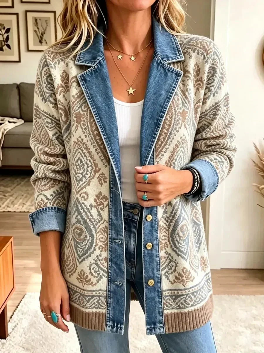 Amélie | Veste en Jean Rétro Ethnique Patchwork Tendance