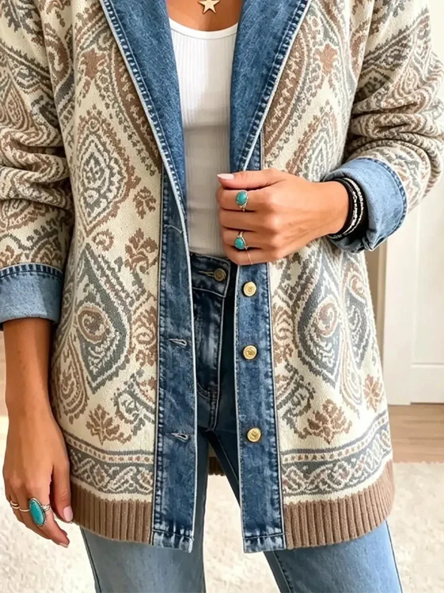 Amélie | Veste en Jean Rétro Ethnique Patchwork Tendance
