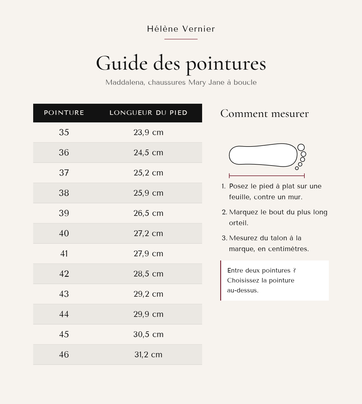 Guide des pointures Maddalena