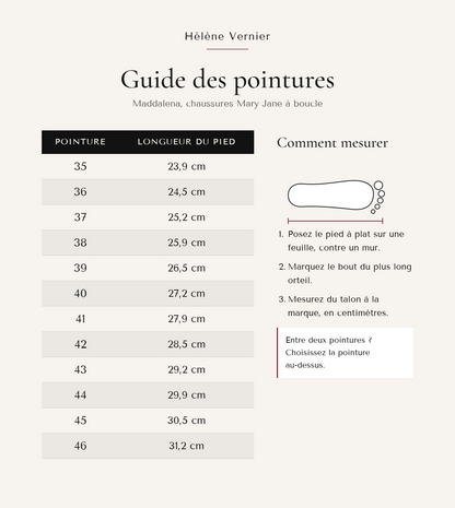 Guide des pointures Maddalena
